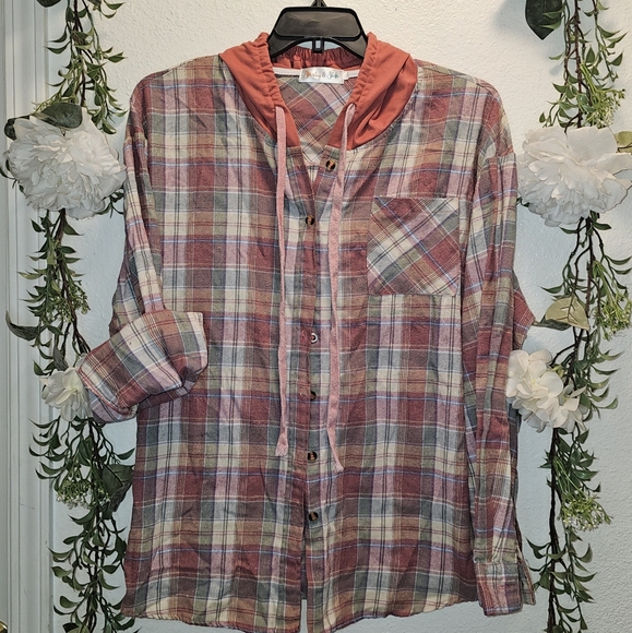 Hooded Flannel button up - Picture 1 of 2
